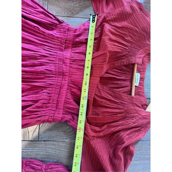 Ulla Johnson Rory Metallic Cotton Long Sleeve Mini Dress Ruby Red Size 4 - Picture 11 of 13